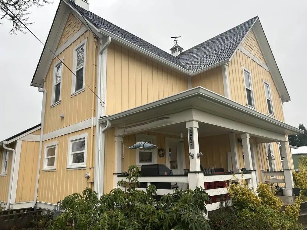 a home in Warren, Oregon, with newly installed gutters