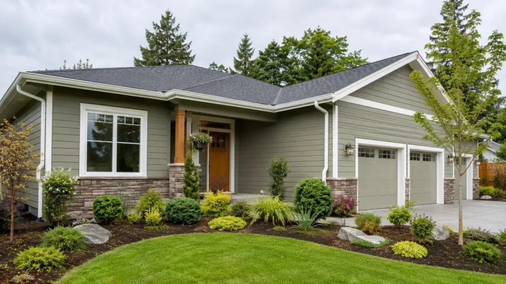 How Much Does It Cost to Replace Gutters? (2026 Pricing Guide) 4 Finished Oregon home with new white 6-inch K-style seamless gutters after replacement