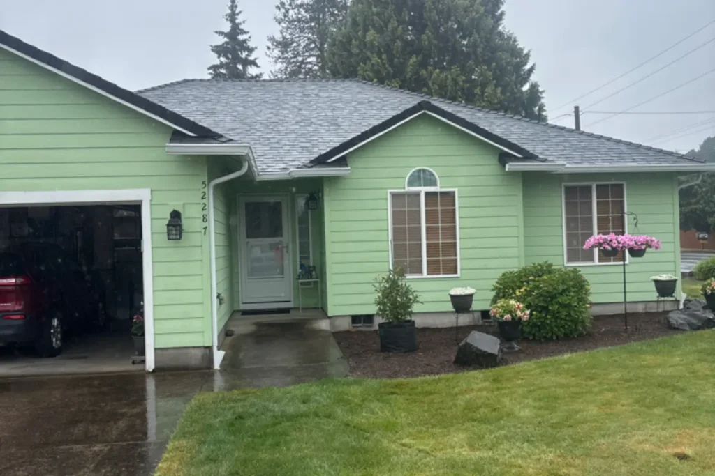 Gutter Installation Scappoose 5 Front view of a Scappoose home with newly installed white seamless gutters.